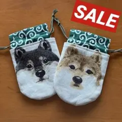 ハンドメイド　柴犬のミニ巾着袋2個セット　唐草模様