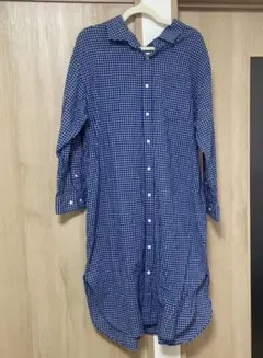 Bshop 青と白のチェック柄長袖シャツワンピースのサムネイル