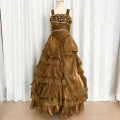 【大きいサイズ】ゴールドブラウン ドレス カラオケ衣装 ステージ衣装