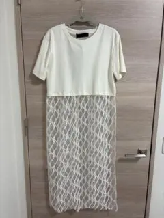 【新品タグ付き商品】MICALLE MICALLE レース切替ロングプルオーバー