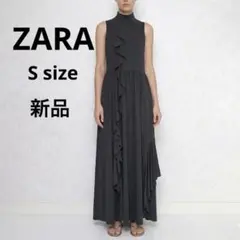 新品⭐️アシンメトリー フリル ノースリーブ ロング ドレス ワンピース S 黒