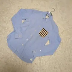 grn コットン100% ライトブルー　ボタンダウンシャツ　S ボーダーポケット