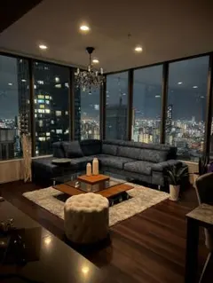 ダークブルー L字型ソファ