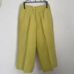 イエローワイドレッグパンツ　麻　カジュアルパンツ　イッツインターナショナル
