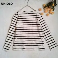 ユニクロ/ストライプ長袖カットソー 【M】コットン100%　白&黒