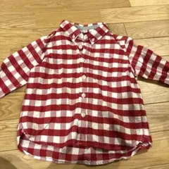 【美品】無印良品　赤と白のチェック ボタンダウンシャツ 100