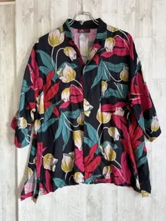 【美品】アミナコレクション 花柄アロハシャツ風 ビッグシルエット Fのサムネイル