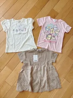 新品　3点セット　petit main フリル袖刺繍Tシャツ 110cm