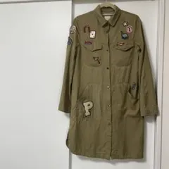 ZARAシャツワンピース☆羽織パッチ付きオリーブ色長袖シャツ