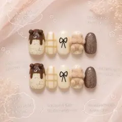 【現品限定】くまさんチョコ×ふわふわリボン マグネットほっこりガーリーネイル