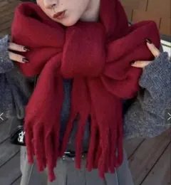 【 GRL 】起毛フェイクウール ボリュームマフラー フリンジ レッド 新品