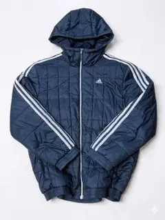 【00s】アディダス 中綿 パフジャケット ネイビー 3本ライン テック Y2K