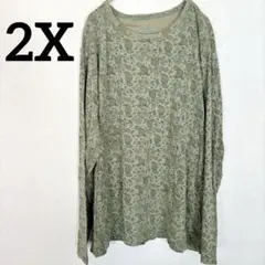 トップス ペイズリー【2X】長袖 Tシャツ グリーン カットソー 海外古着 良品