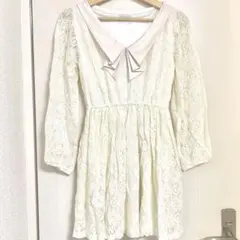 イーハイフンワールドギャラリー　レース　襟付き　ワンピース　アイボリー　白