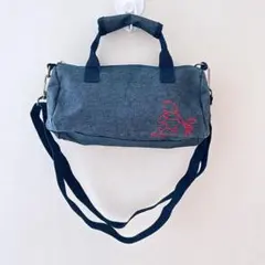 Disney プーさん 2WAY ミニボストン バッグ デニム風 赤刺繍 レトロ