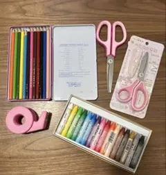 入学 学童 準備 文具セット 12色色鉛筆 16色クレヨン はさみ