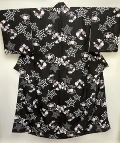 1-F 着物　和柄　黒地　ポリエステル　洗える着物　袷