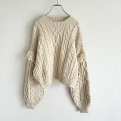 A1382 LOWRYS FARM ケーブル　ニット　フリンジ　オーバーサイズ
