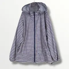 3L パーカー 大きいサイズ ボーダー紺 グレー ジップアップ 薄手 春 羽織