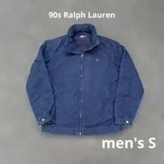 90s ラルフローレン スイングトップ フード付き 裏起毛 ネイビー 紺 メンズ