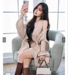 ニットカーディガン×ノースリーブミニワンピースセットアップ[ru1315]