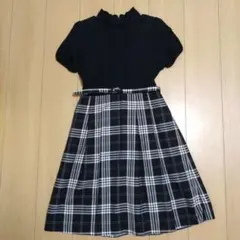フォーマルワンピース 黒とピンクのチェック柄 150〜160
