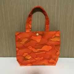 【ハンドメイド】オレンジ系リメイク着物トートバッグ/お散歩バッグ