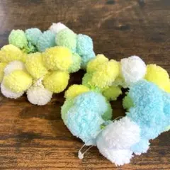 フワモコ モコモコヘアゴムシュシュ カラー緑黄色ヘアアクセサリー2個セット新品