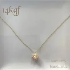14kgf ベビーピンクお花みたいな淡水パールボール×ゴールドチェーンネックレス