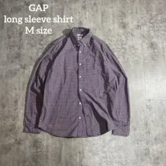 GAP ギンガムチェックシャツMピンク紺長袖 ボタンダウン スタンダードフィット