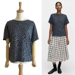 【marimekko】 ドット柄 ドルマンTシャツ ネイビー XS ゆったりのサムネイル