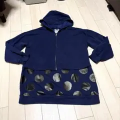 今だけ価格。スカラーの濃紺にサークル柄のフード付パーカーチュニック
