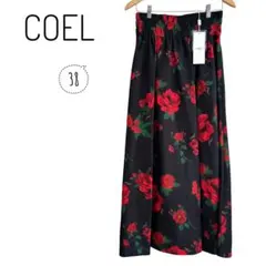 新品タグ付き COEL コエル フレアスカート ローズ柄 大人コーデ 綺麗 冬のサムネイル