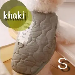 Ｓ カーキ モコモコ ダウンベスト 防寒 犬服 冬服 犬の服