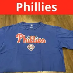 Phillies フィリーズ　カットオフショート丈Tシャツ 青 XL