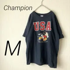 Champion×Disney ミッキー リバースウィーブTシャツ ネイビー　M