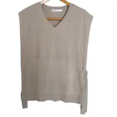 ikkaイッカ レディースニットベスト M ベージュ Vネック サイドリボン