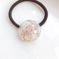 レジンヘアゴム 桜　ぷっくり　ゴールド　ピンク　金箔　2