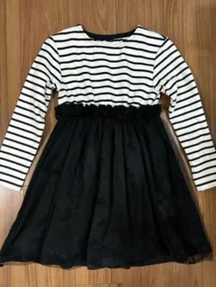 長袖ワンピース 白黒ストライプ 135