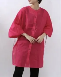 シアーリネンスリットロングシャツ　JENASIS ピンク