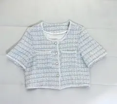 ツイード ショート丈 ジャケット 水色のサムネイル