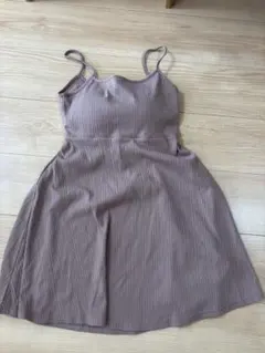 リボン付きリブ編みキャミワンピース　カップ付き