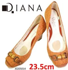 ダイアナ　オープントゥパンプス　ウェッジソール　　オレンジ