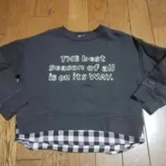 グレー 長袖カットソー メッセージプリント