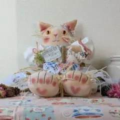 カントリードール　猫ちゃん　ナチュラル雑貨　アンティーク風のサムネイル