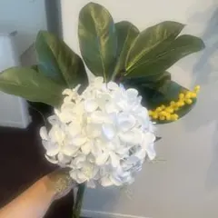 ホワイトアジサイとミモザのブーケ　造花