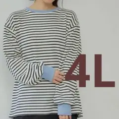 ４Ｌ 新品　田中里奈　配色ボーダー　プルオーバー　ブルー
