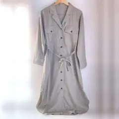 美品✨ ベルト付き シャツワンピース ロング M きれいめ ゆったり 体型カバー