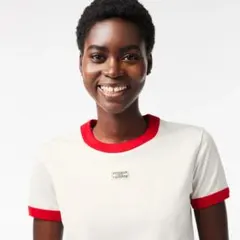 LACOSTE TENNIS リンガーTシャツ ホワイト レッドのサムネイル