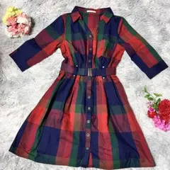 REDYAZEL レディアゼル チェック柄シャツワンピース ベルト付き